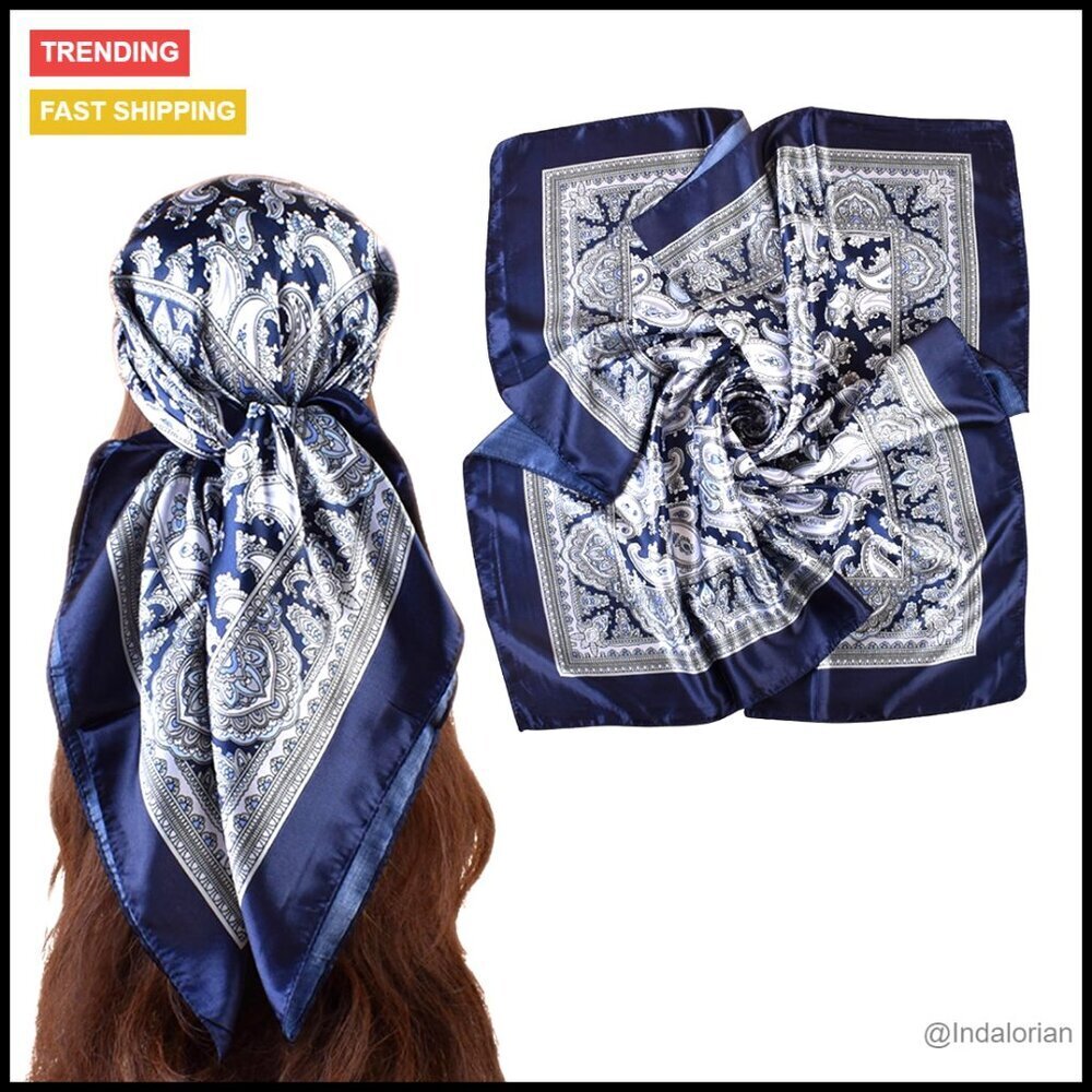 Silk Satin Square Scarf Oversized Elegant Chic Hair Accessory Multifunctional